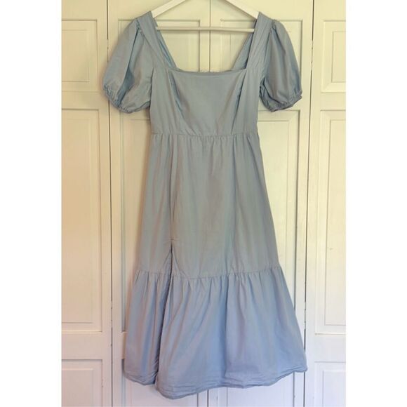 Astr Sky Blue Puff Sleeve Midi Dress - Picture 3 of 12